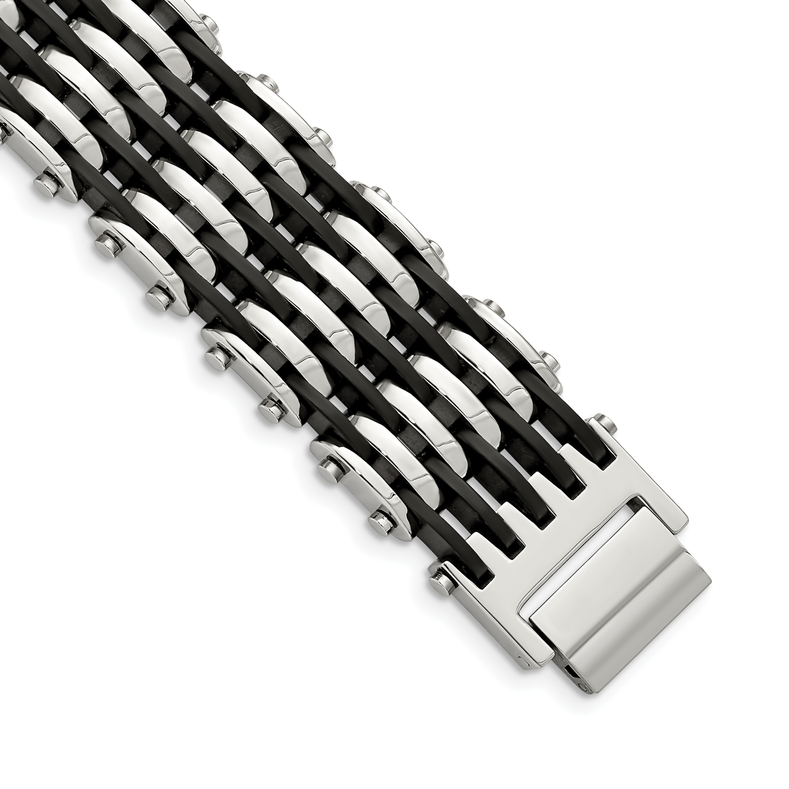 Chisel Stainless Steel Polished with Black Rubber 8.5 inch Bracelet SRB208
