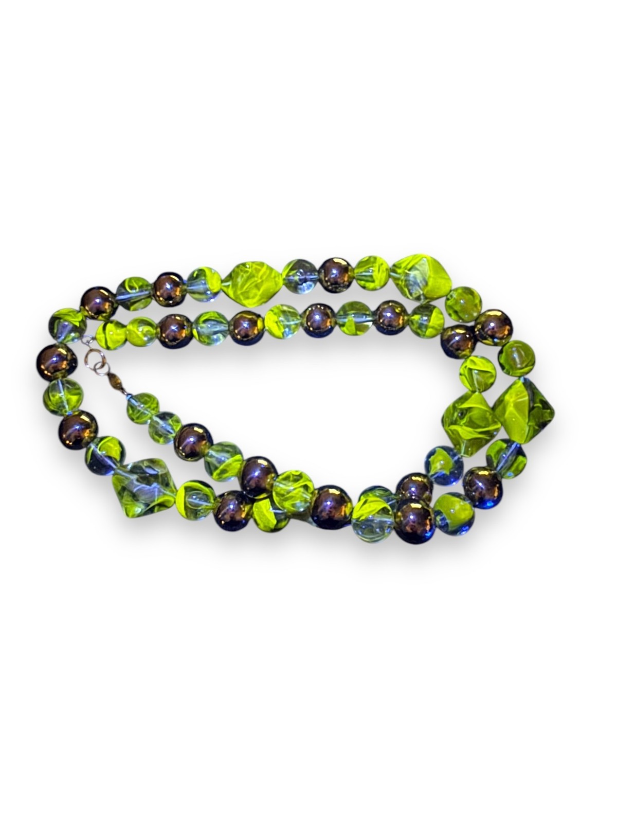 Vintage Arthur David Marbled Gold Acrylic Lucite Bead Necklace 30″ UV Reactive