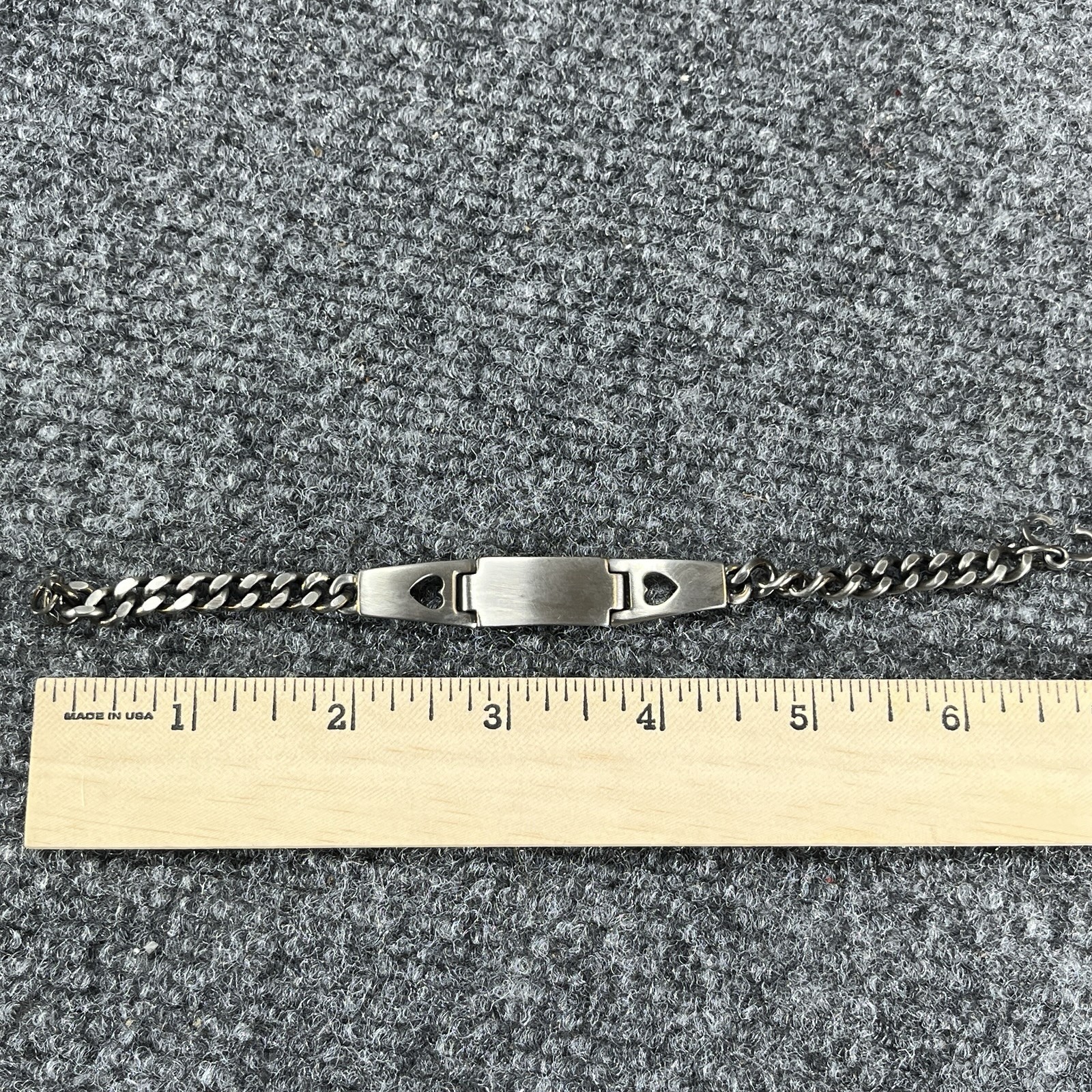 Vintage Mark VII Silver ID 7″ Bracelet BLANK Made in USA Heart Hearts Identity