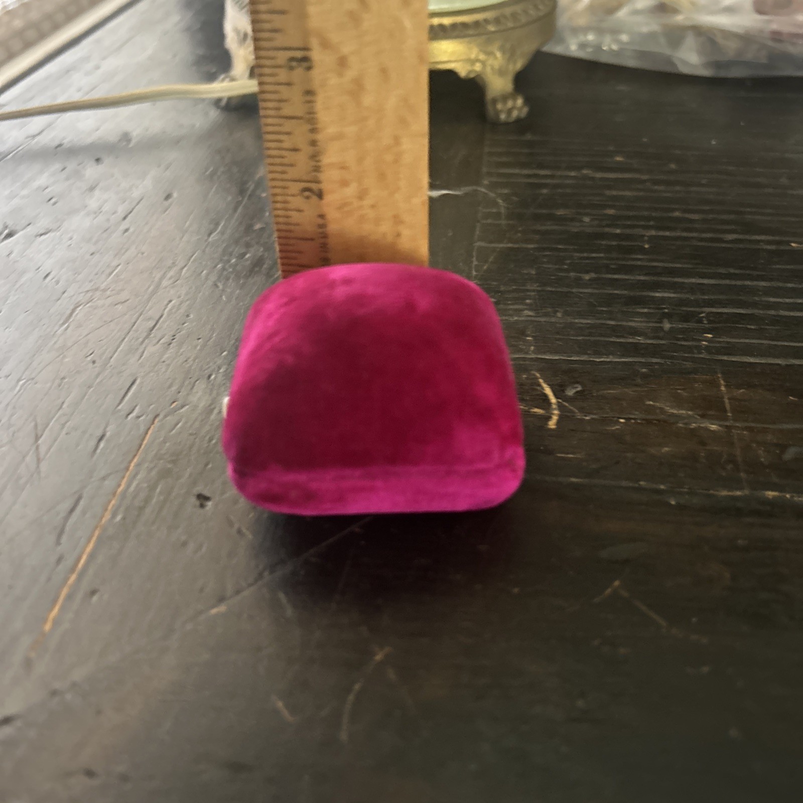 Antique Pink Velvet, Dome Ring Presentation Jewelry Box Push Button Excellent