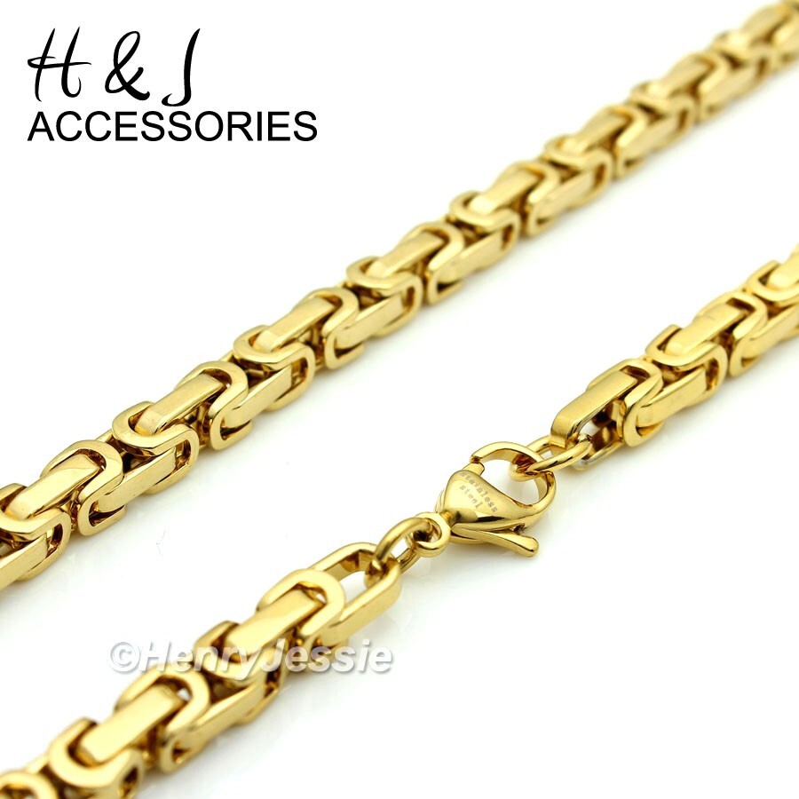 16″-40″MEN’s Stainless Steel 8mm Gold Plated Byzantine Box Link Chain Necklace*G