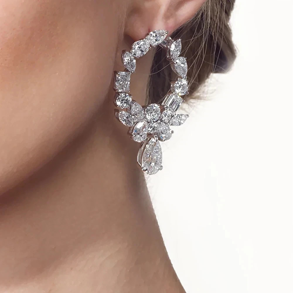 8 CT Multi F-VS1 Lab Grown Diamond Women Engagement Hoop Earrings 14K White Gold
