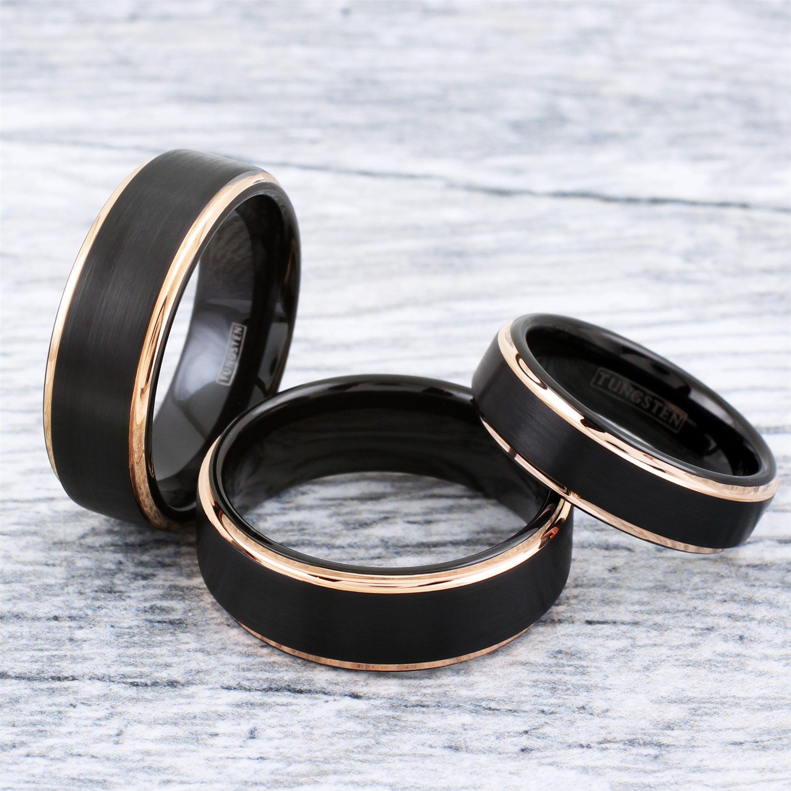 Tungsten Carbide Ring Rose Gold-Plated Black Brushed Wedding Band Men’s Jewelry