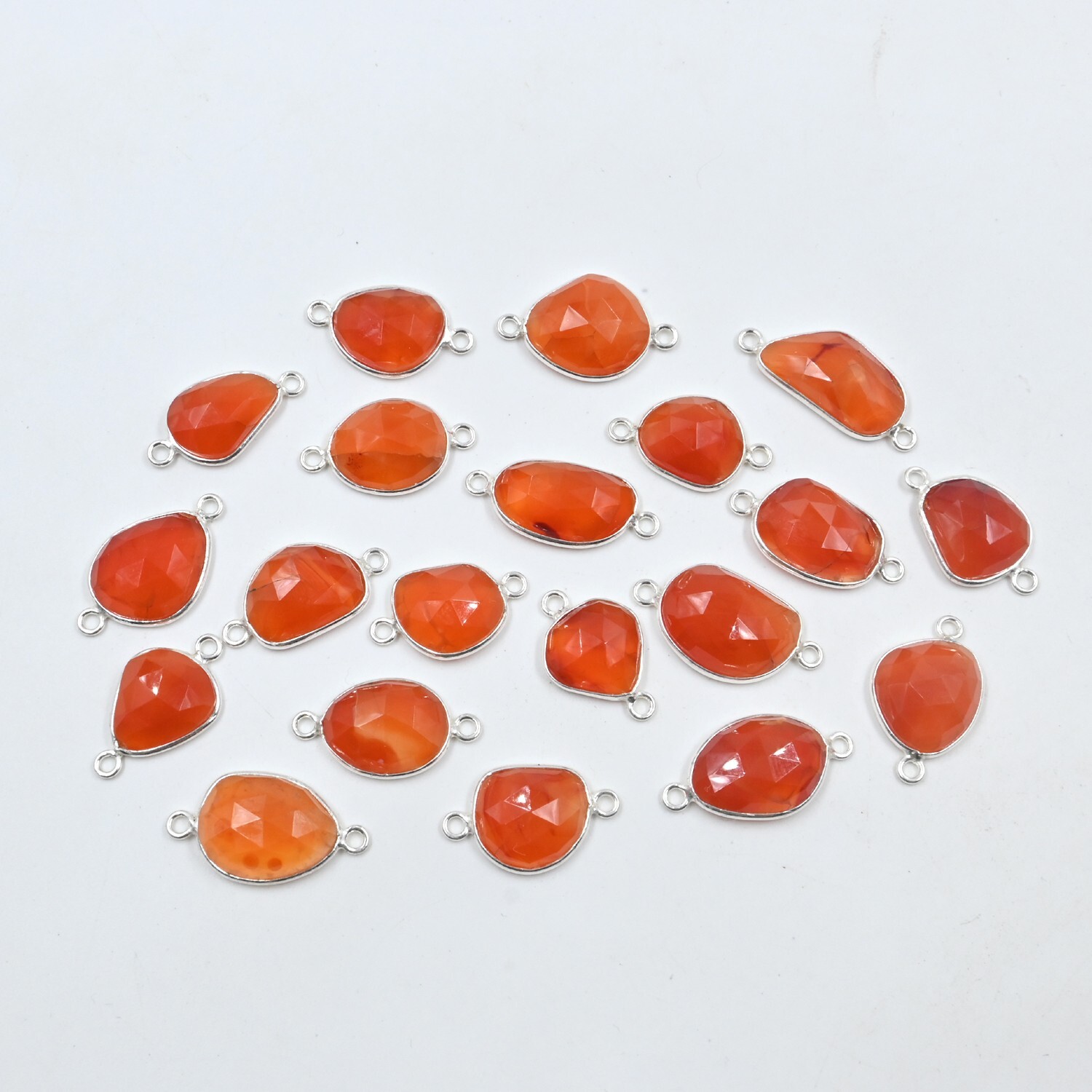 Carnelian Rose Cut Gemstone Connectors, 925 Sterling Silver Bezel 12x15mm 10Pc