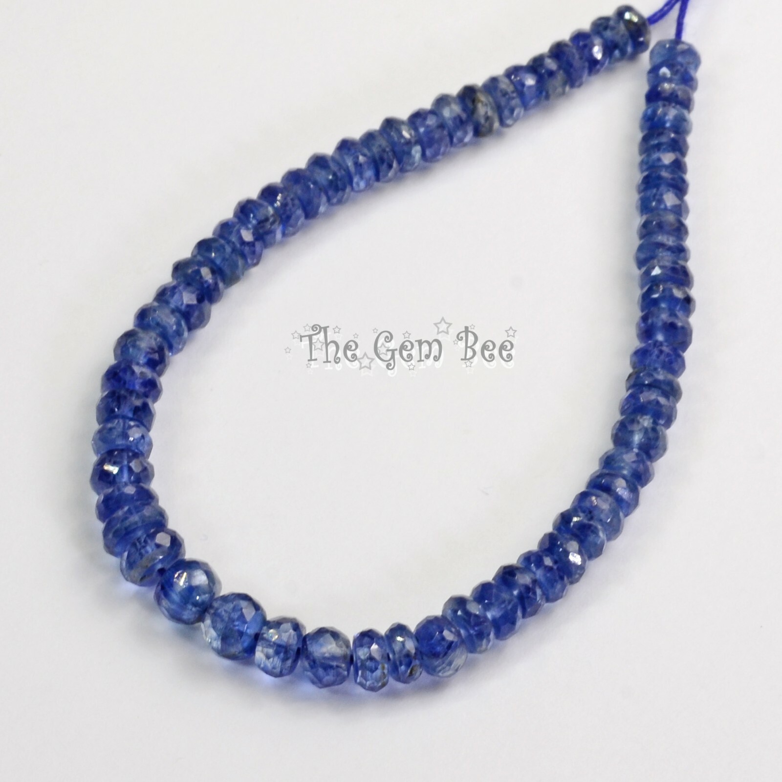 4.2mm-5.5mm Sapphire Blue Kyanite Faceted Rondelle Beads 6 inch strand