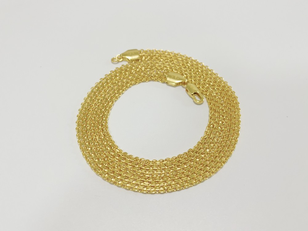 Solid 18K Yellow Gold Bohemian Multi Layer Wide Necklace Chain Gift 8mm 18inch