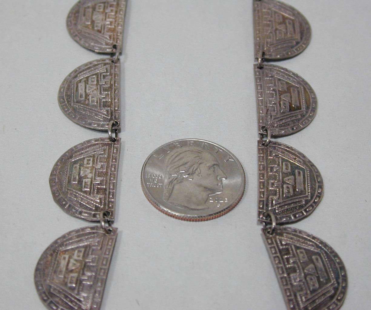 Vintage Peru 900 Silver Inca Tumi Panel Statement 16 1/2″ Necklace Choker Signed