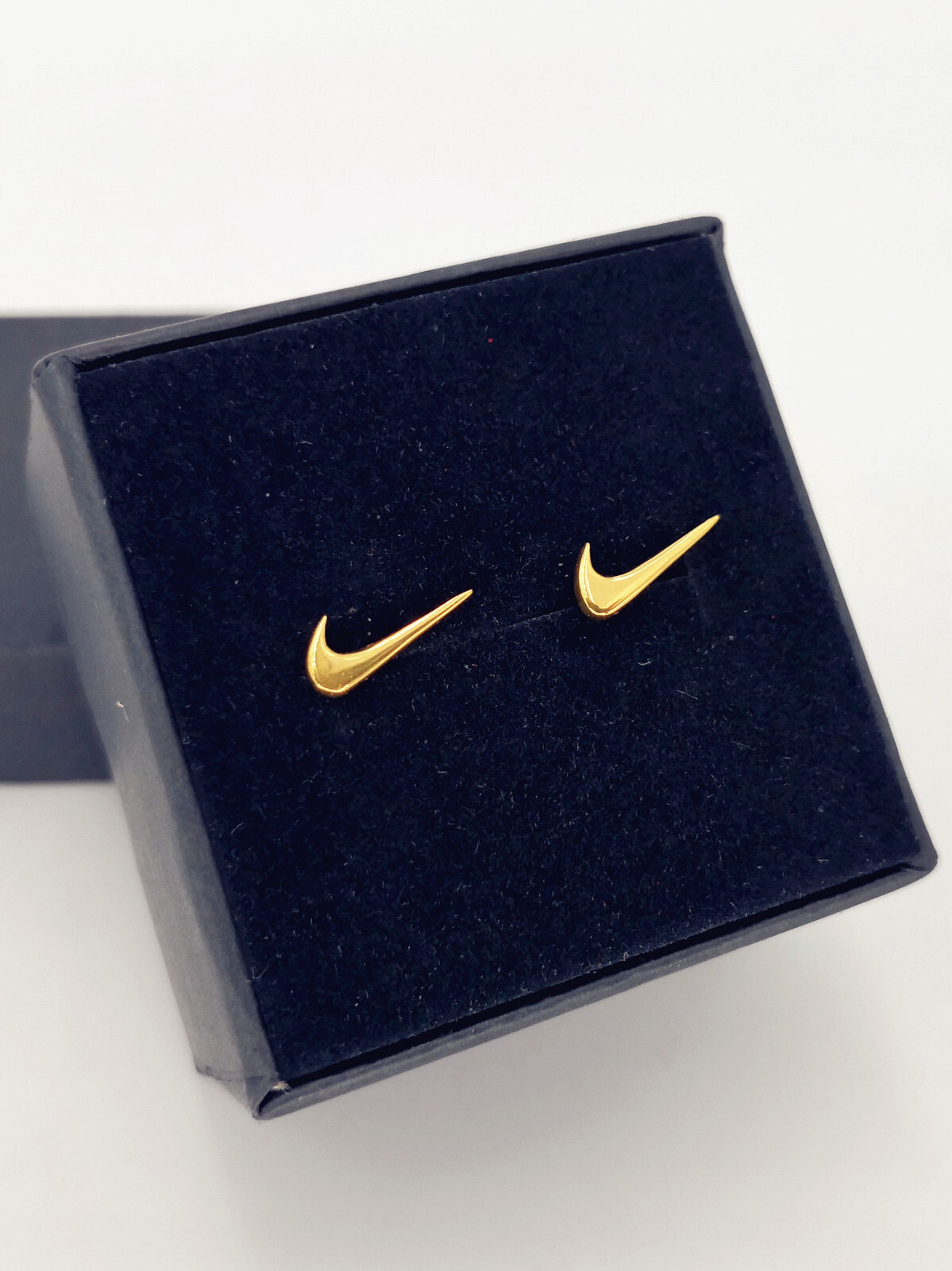 Nike Swoosh Gold – Plated Metal Stud Earrings, Pair, For Men or Women