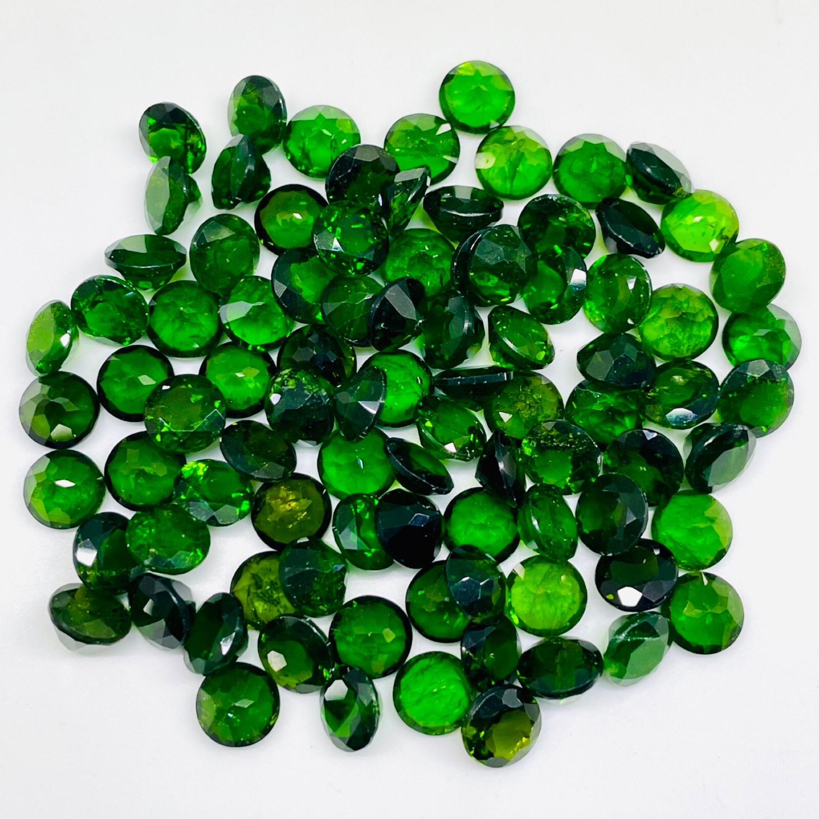 Natural Chrome Diopside 4 Pcs 7mm Round Cut Vivid Green Loose Gemstones Lot
