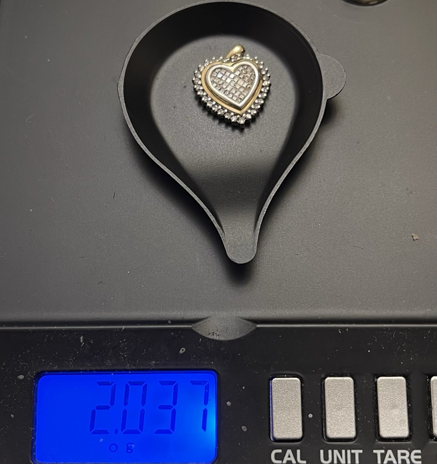 2 Grams 10k Solid White & Yellow Gold Natural Diamond Heart Pendant Pave Cluster