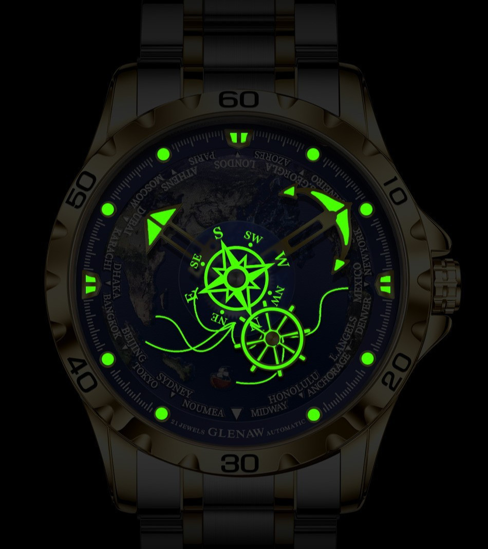 GLENAW Men’s Automatic Mechanical Watch Skeleton Dial 3TM Waterproof Watch Gift