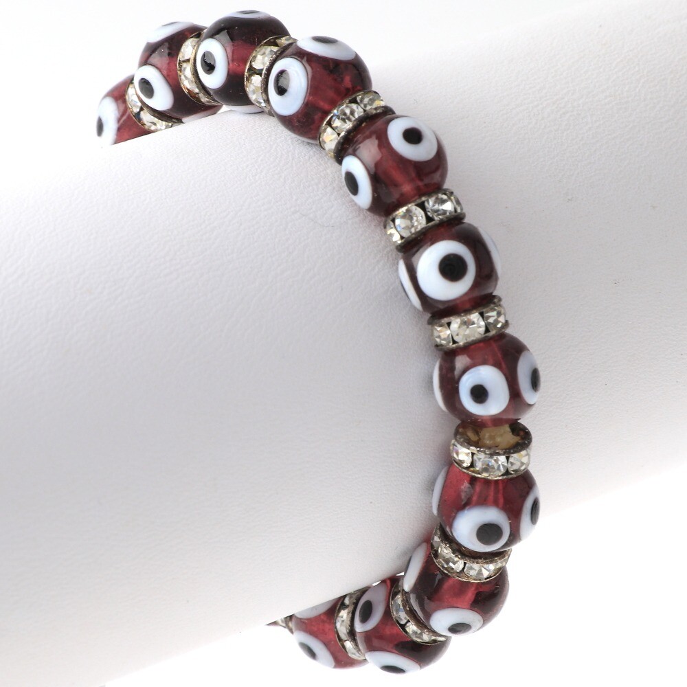 Stretch Good Luck Protection Evil Eye Bracelet with Glass Bead & Rhinestone S…