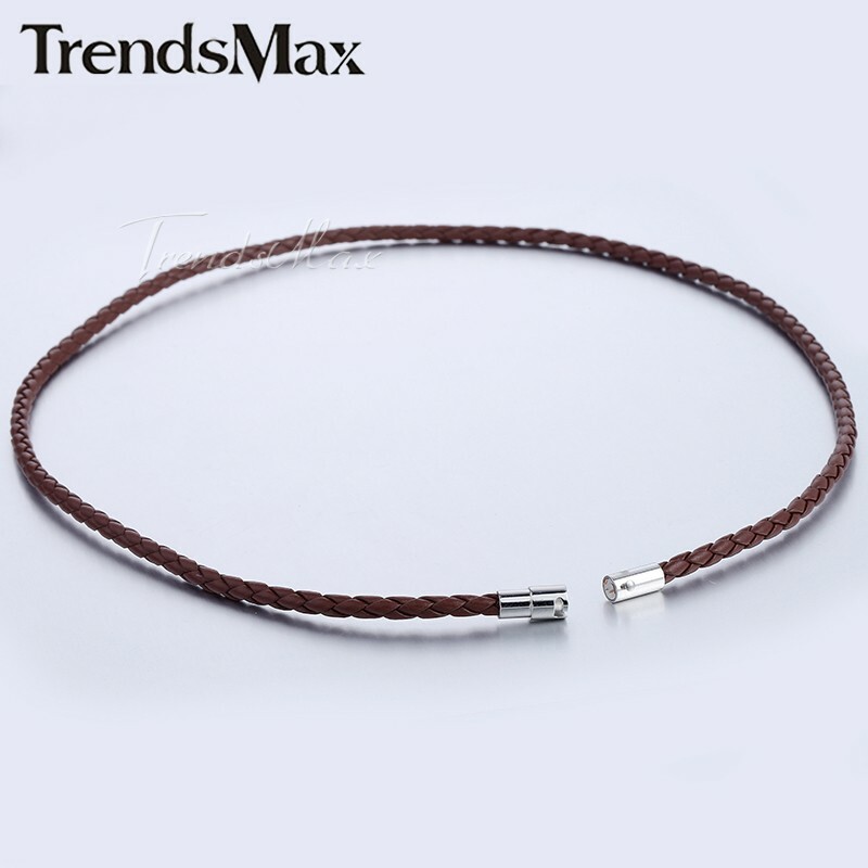 4mm Brown Braided Cord Rope Man-made Leather Necklace Magnetic Clasp For Men