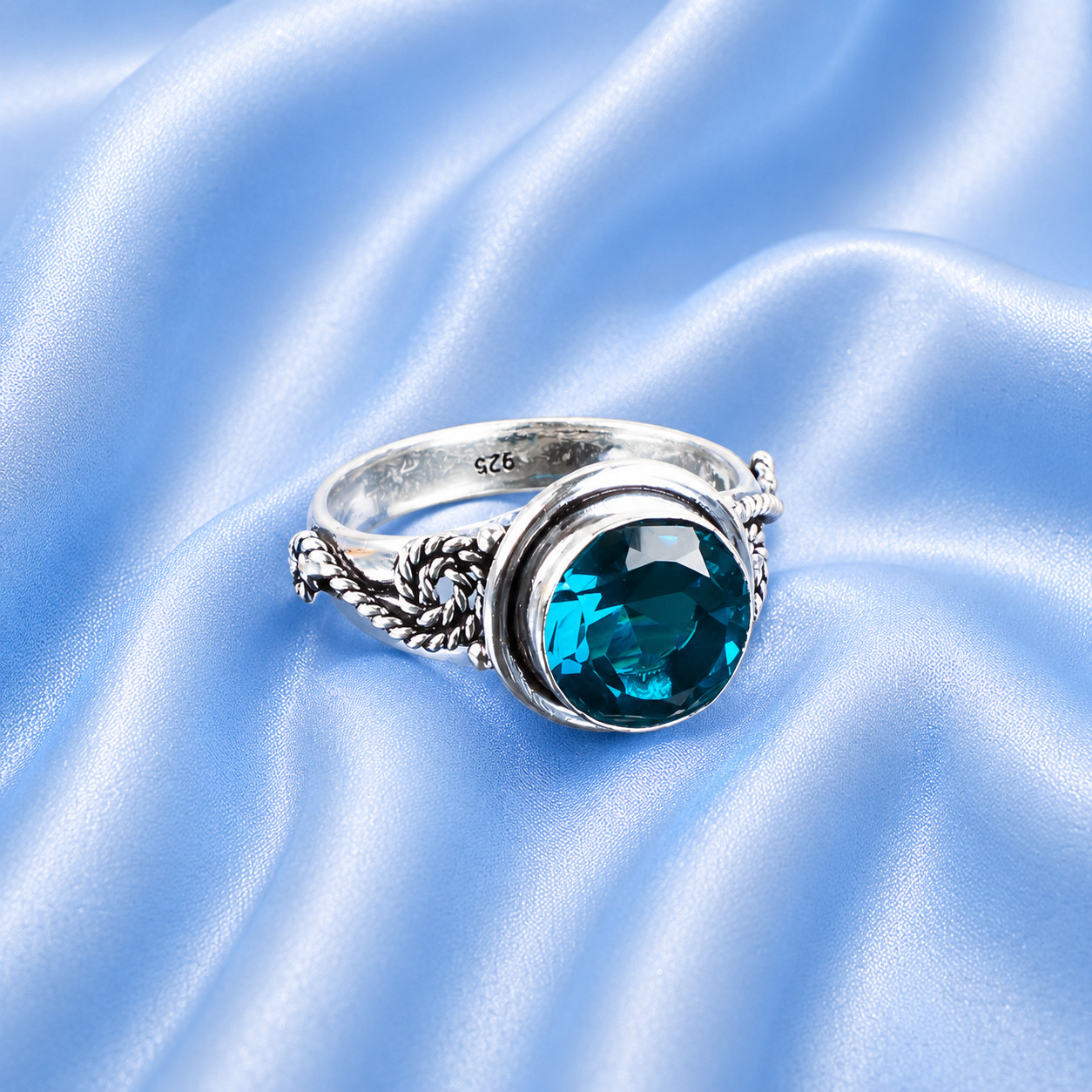 Moroxite Gemstone 925 Stamped Silver Statement Jewelry Woman’s Ring Gift For Her