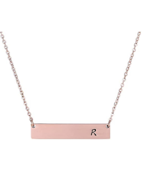 NEW FFJGO Rose Gold Letter R Initial Bar Necklace Alphabet Charm Pendant