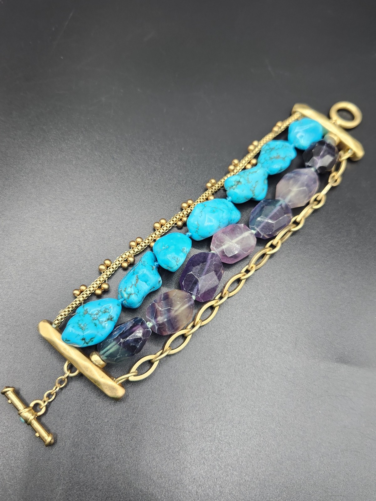 ABS By Allen Schwartz Multi Row Chunky Bead Gold Tone Bracelet