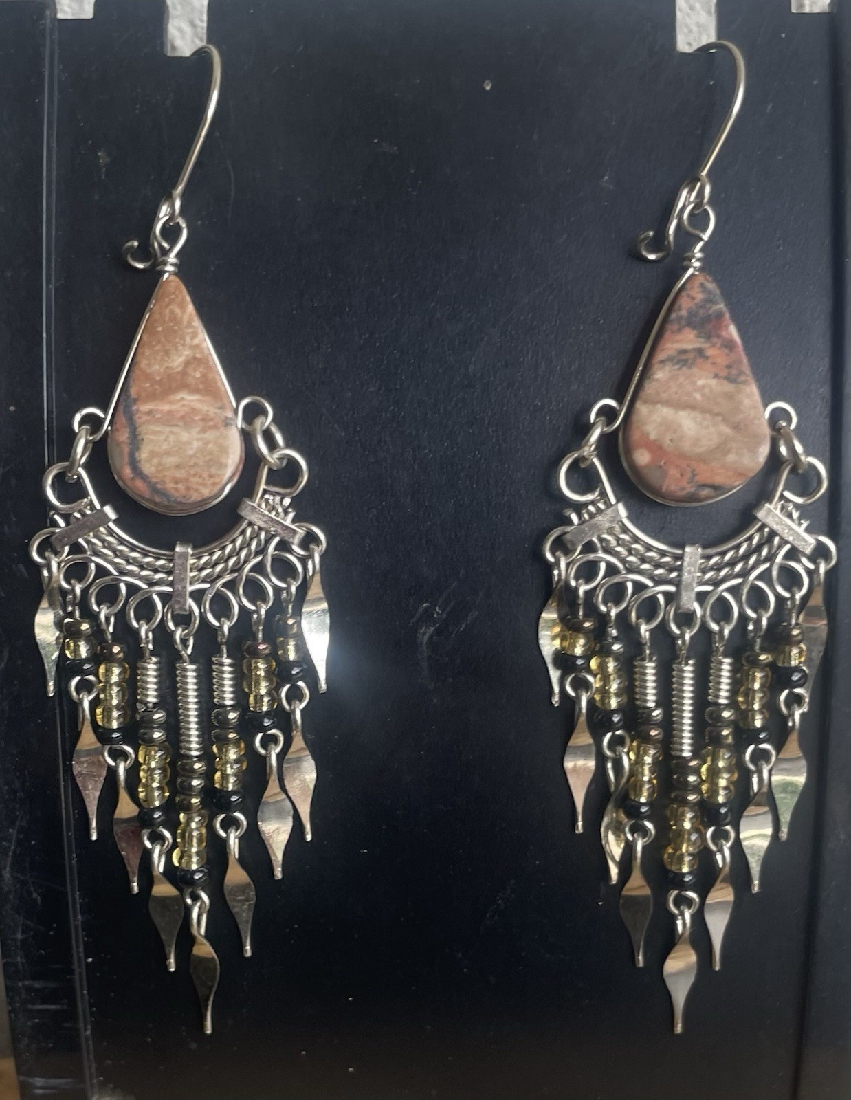 5 Pairs Peruvian Semi-Precious Stone Earrings Handmade Dangle Lot Peru Boho