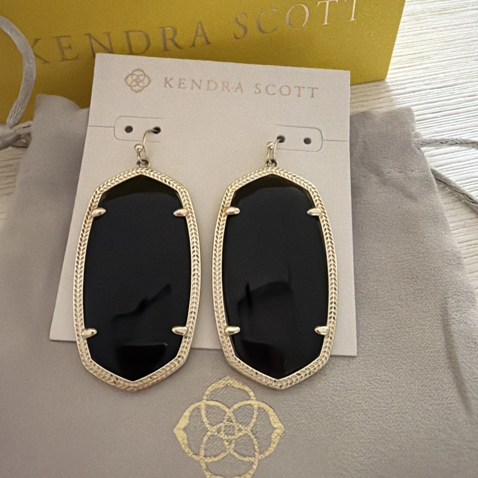 Kendra Scott Danielle Drop Dangle Earrings Black/Gold w dust&gift bag