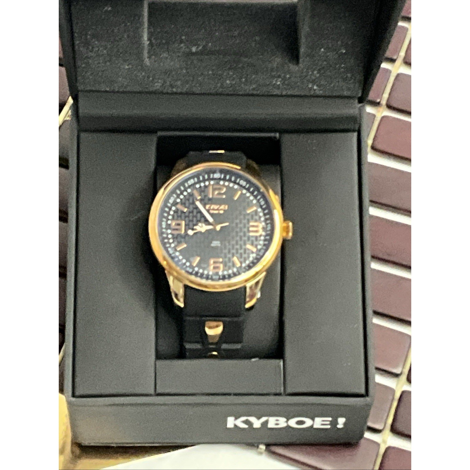 Kyboe Men Giant 48MM Black Case Black Silicone Band Gold Trim Light Up New