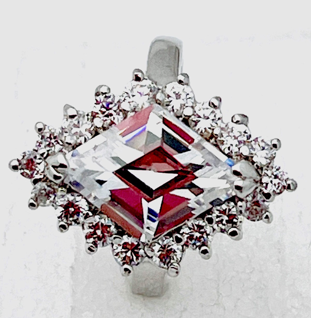 Sterling Silver 925 5.3 Gram Prong Set Kite Cut 18 Clear CZ Ring Size 5