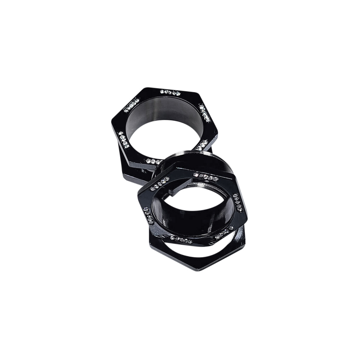 Black Ion Plated Screw Fit Hexagon Tunnels Clear CZ Jewel Ear Plugs Sold as pair