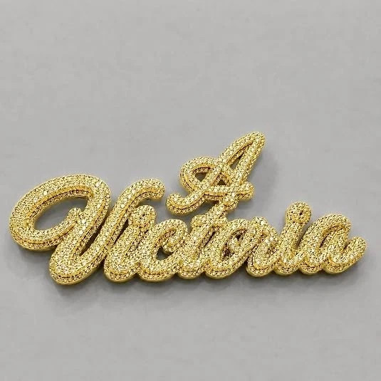 2.6 Ct Round Cut Moissanite Custom Cursive Letter Pendant 14K Yellow Gold Plated
