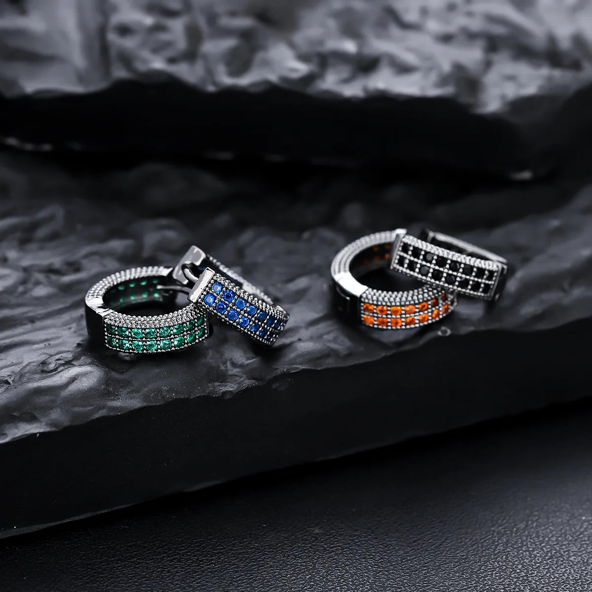 Female Male Multicolor Zircon Small Round Hoop Earrings For Men Women Minimalist