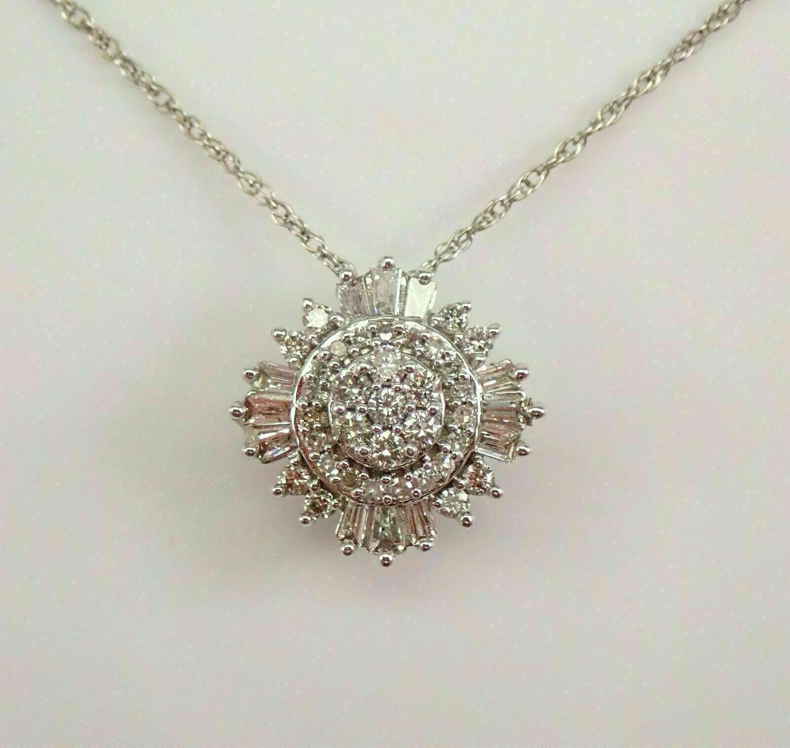 3Ct Round & Baguette Lab-Created Diamond Cluster Pendant 14K White Gold Finish