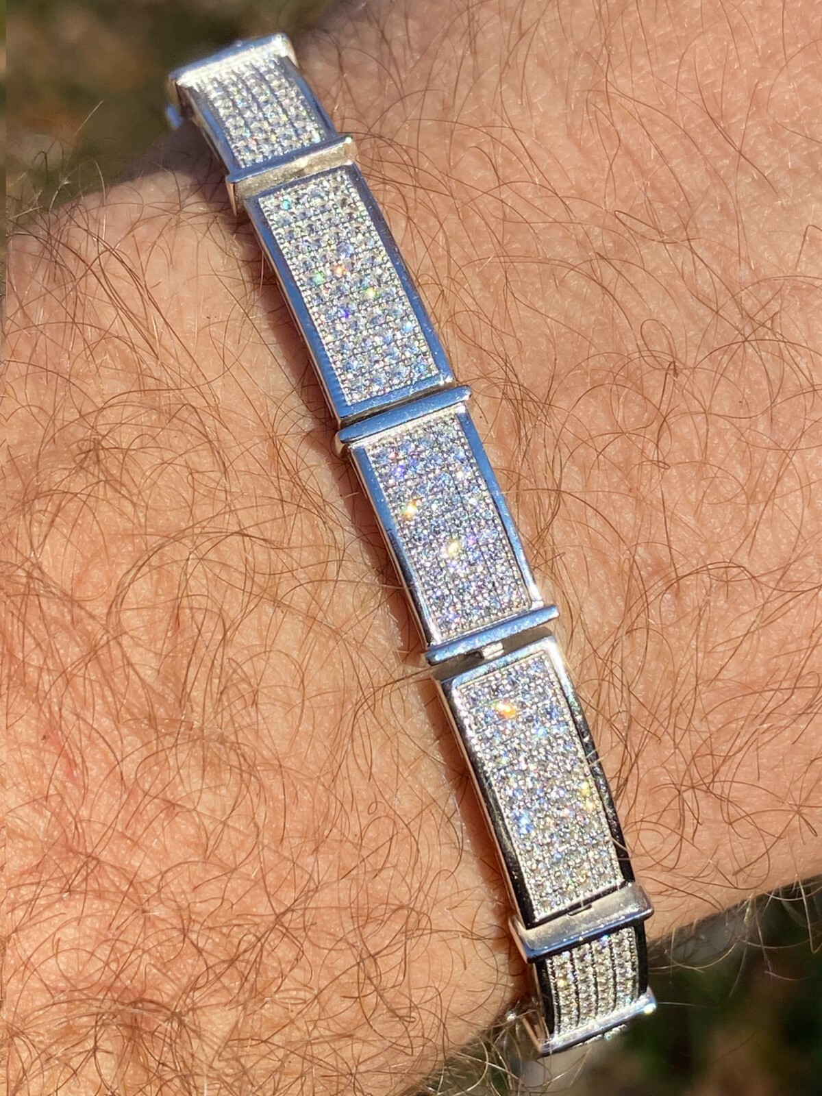 Real Solid 925 Sterling Silver Mens Iced Flooded Out Bracelet CZ Hip Hop Tennis