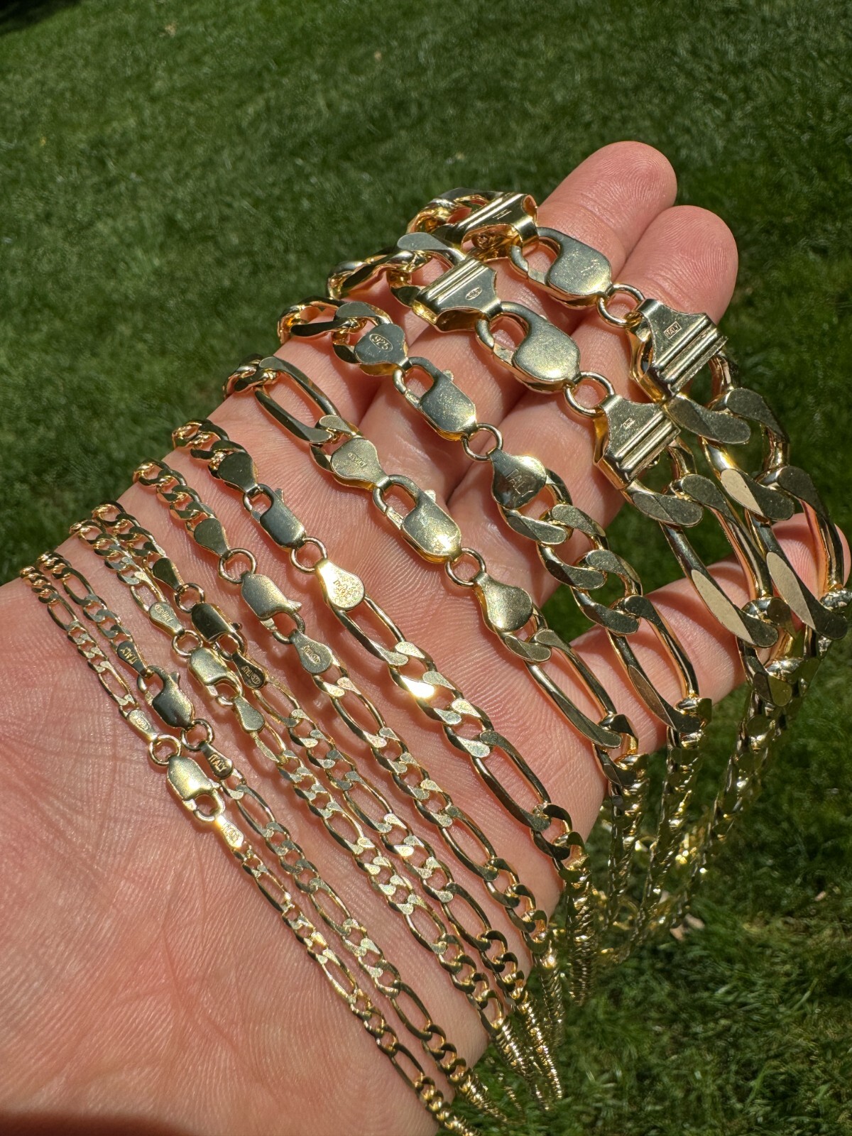 14k Gold Plated Solid 925 Sterling Silver Figaro Chain Bracelet ITALY 2.5-10mm