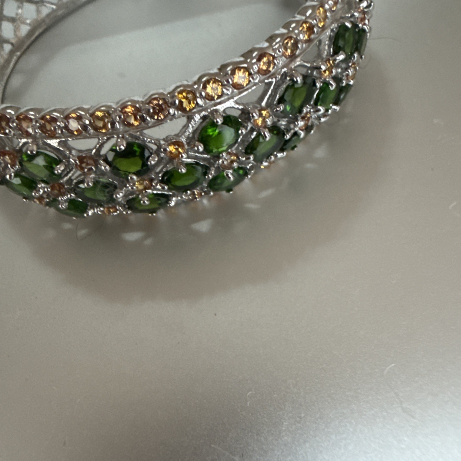 925 Sterling Silver Bangle Oval Chrome Diopside Sapphire Gemstone Jewelry 6.5in
