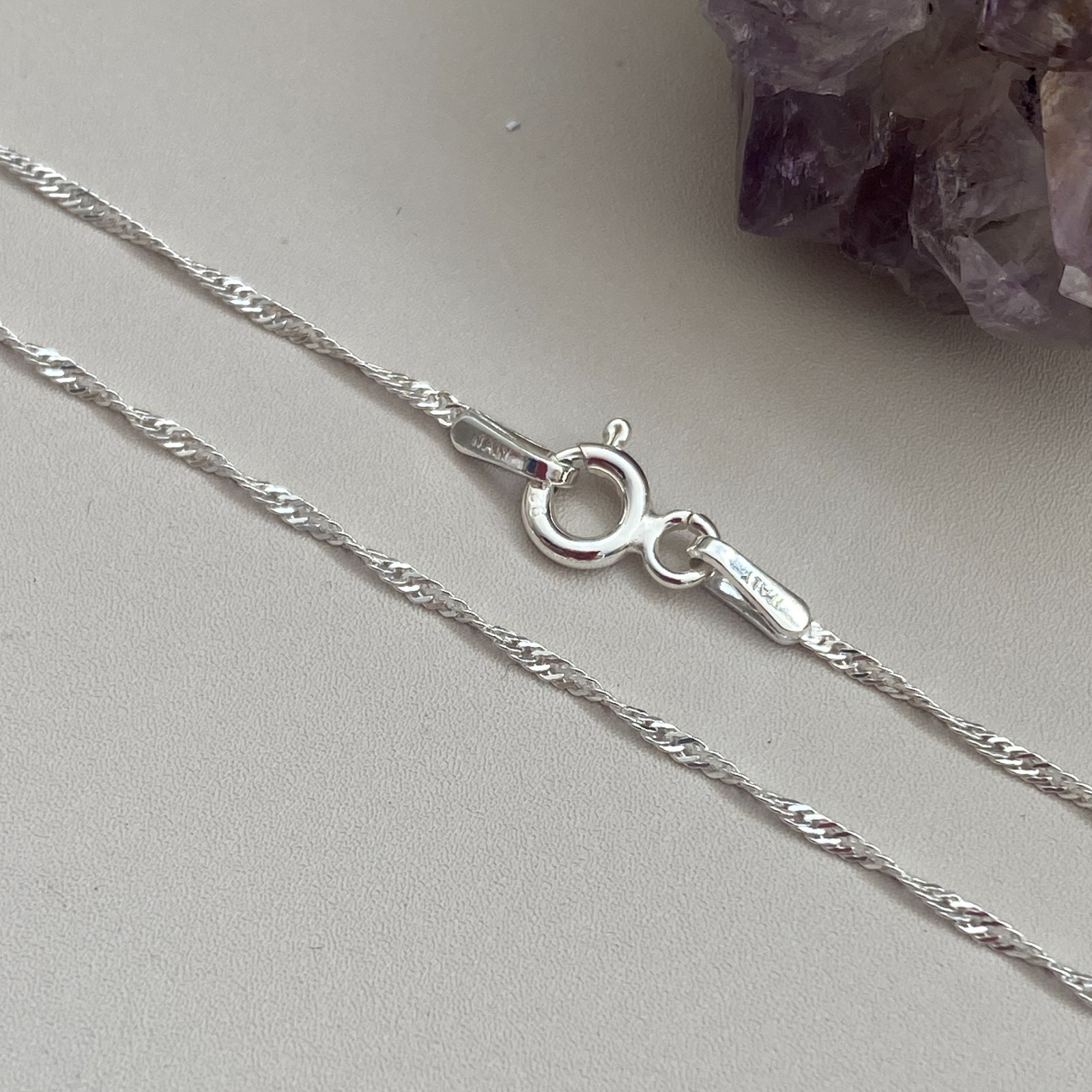 925 Sterling Silver Chain Necklace-Singapore chain-Finished ,Ready to Wear-1mm