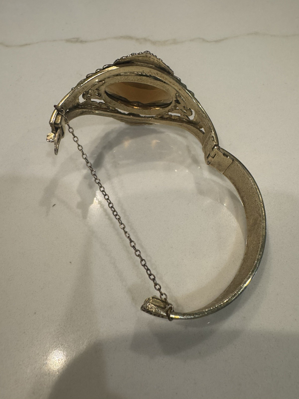 Whiting & Davis Bracelet Clear Very light Olive Green Oval Faceted Glass (AHB