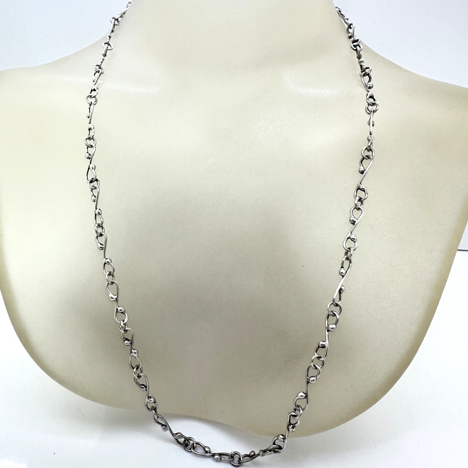 VINTAGE 925 STERLING SILVER HAND WROUGH LINKS CHAIN 22.5 IN. NECKLACE