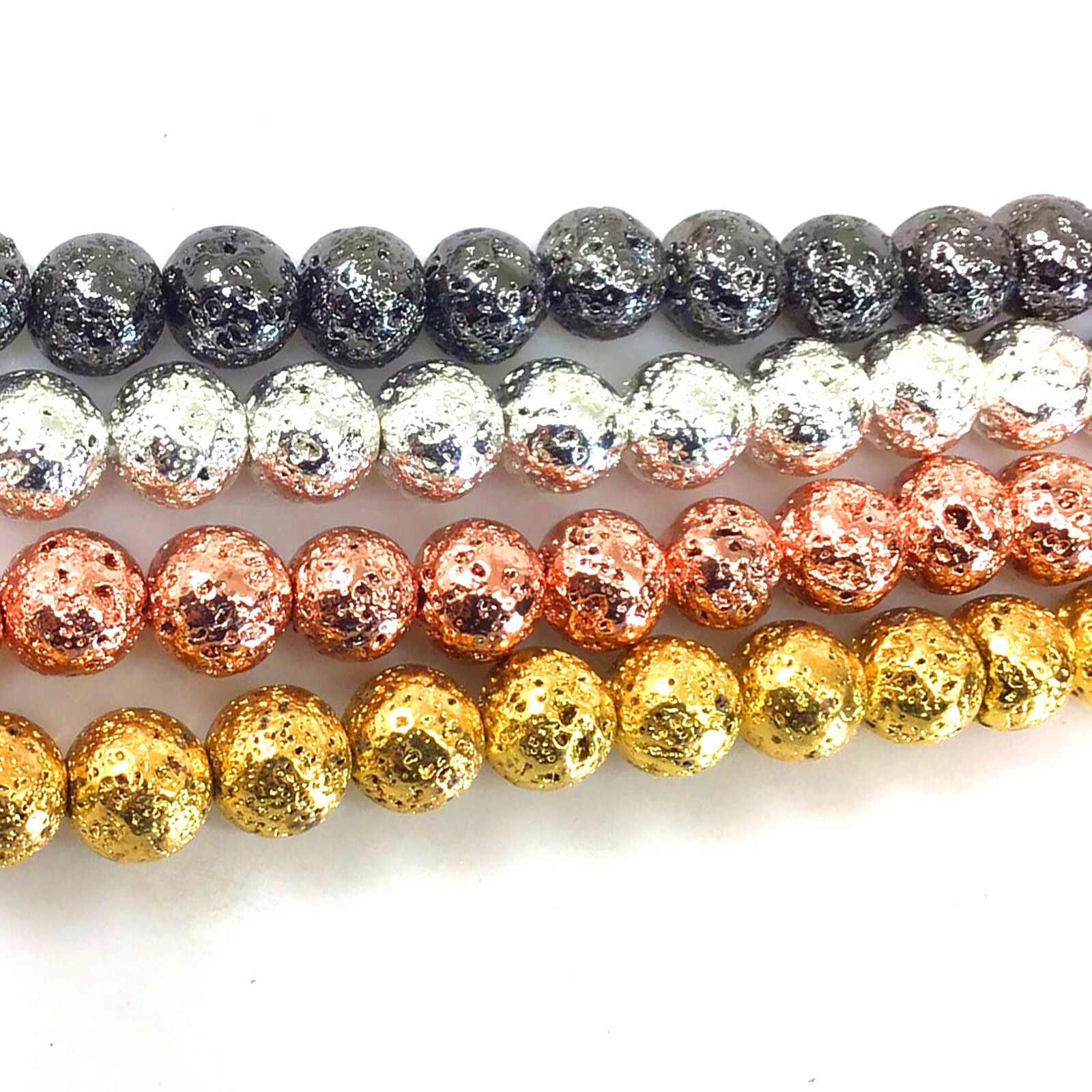 Lava Round Bead Natural Volcanic Titanium 4 6 8 10 12 Metallic Coated 15″ Strand