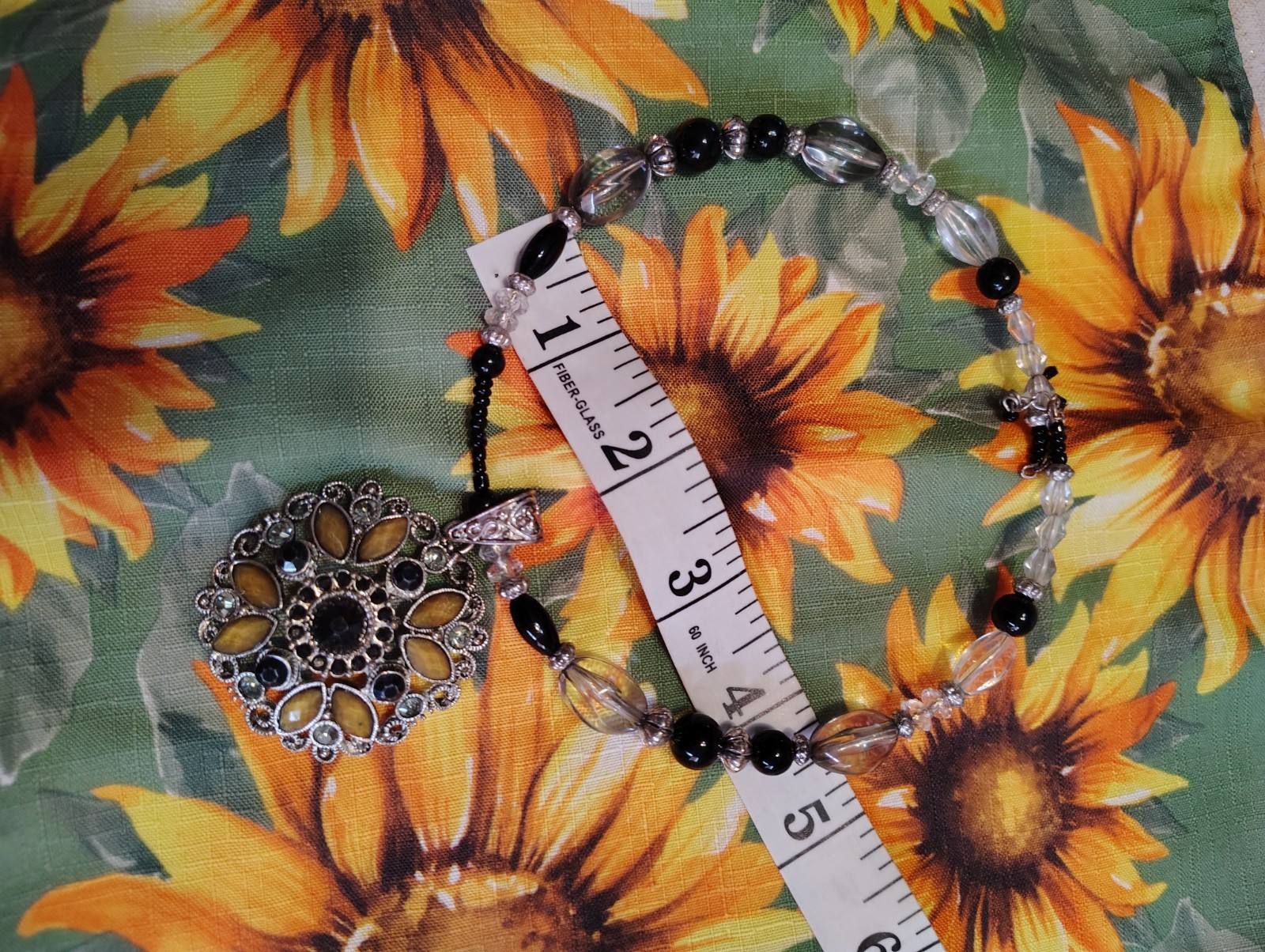 Silver Plated Black & Clear Crystal Glass Beaded Ball