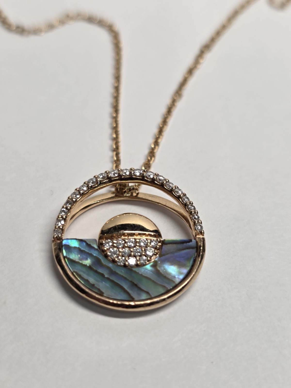 Horizon Pendant with Abalone Inlay and Diamonds Necklace