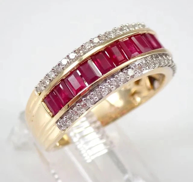3ct Emerald Cut Lab Created Ruby Red Wedding Men Ring 14K Yellow Gold Plated