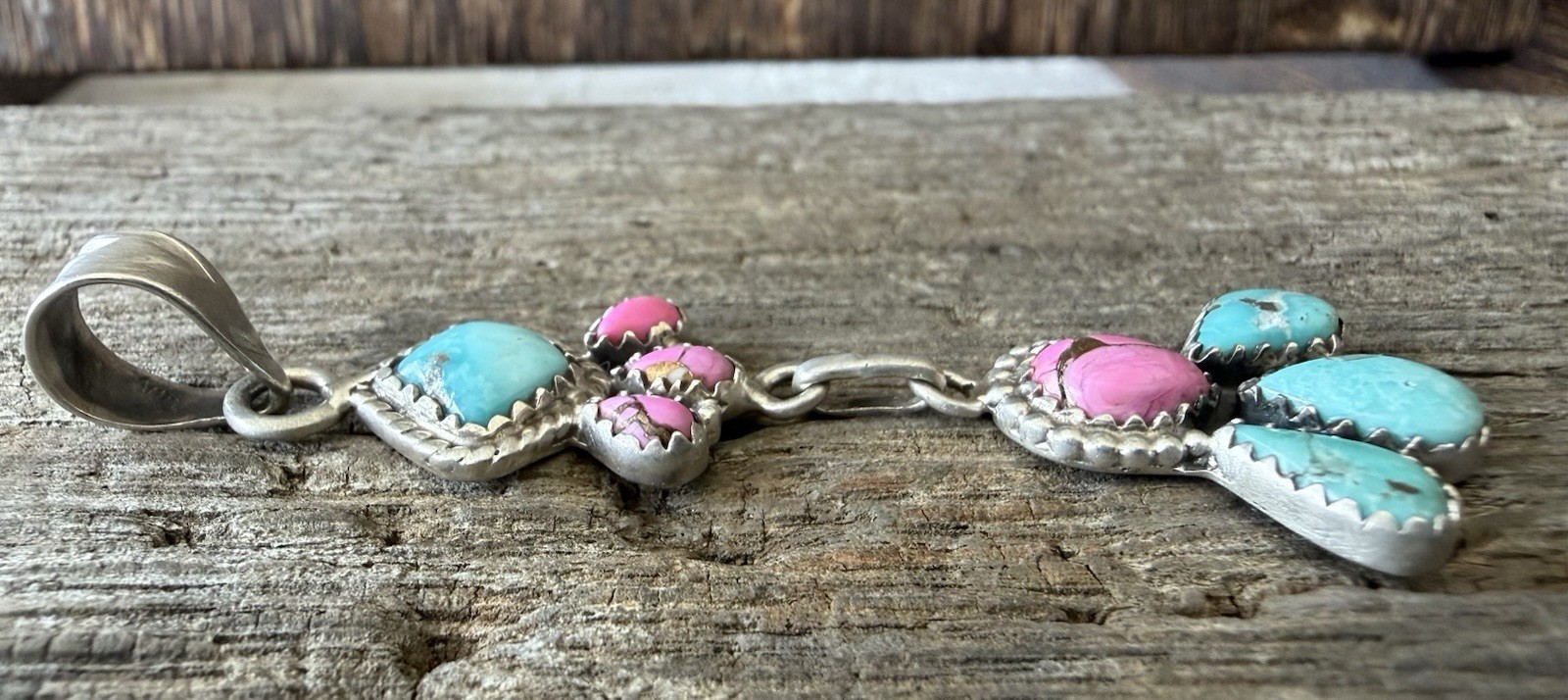 Sterling Silver Native Style SW White Water Turq & Kingman Cotton Candy Pendant