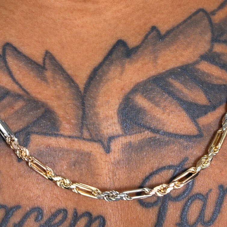 14K Real Gold Tri-Color Rose White Hollow 6mm Figarope Chain Necklace 22″-28″