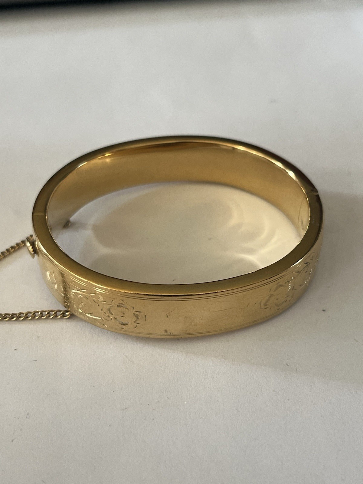 Antique 12k Gold-Filled Hinged Bangle Bracelet Hand Engraved