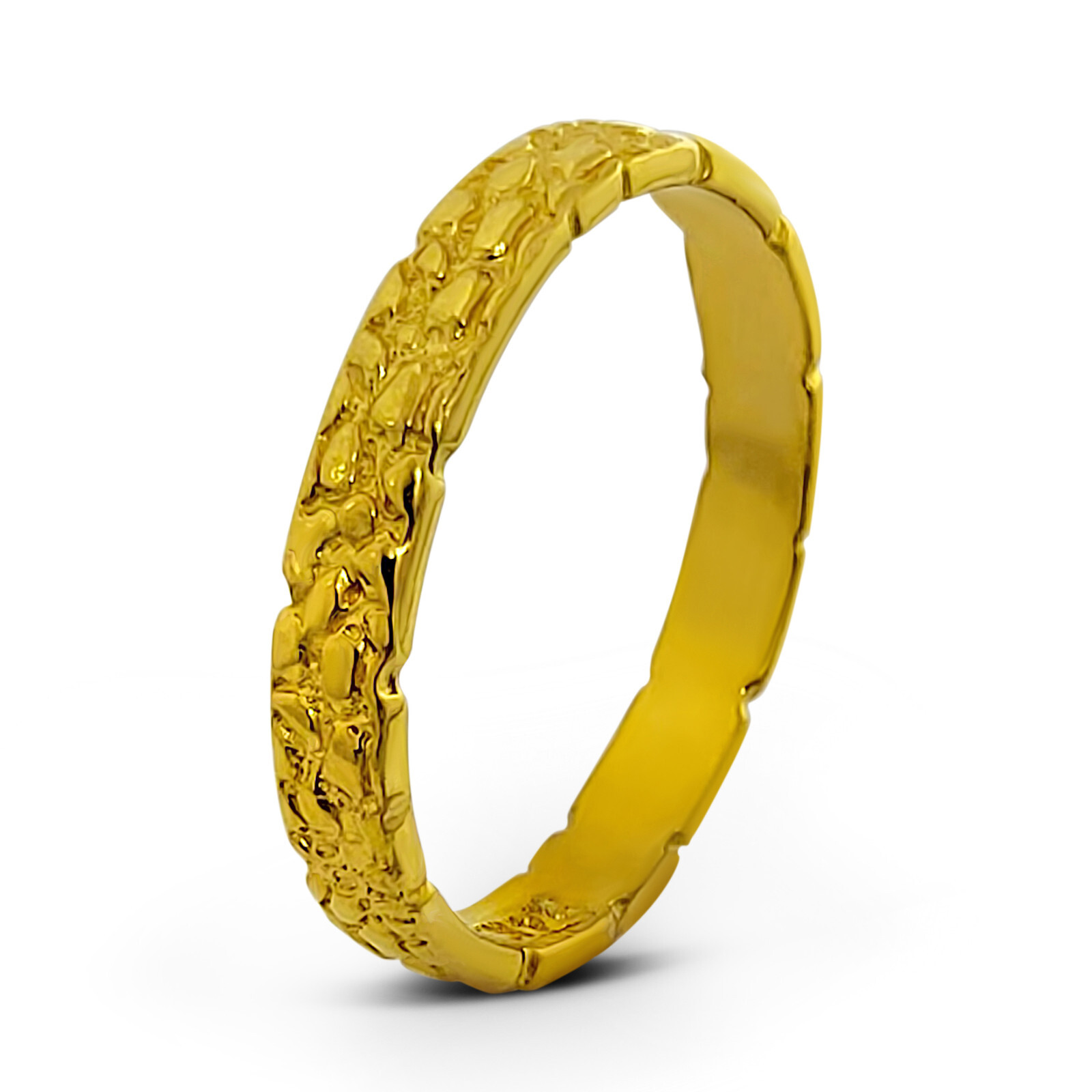Solid 24K Yellow Gold Nugget Band, 3mm Gold Nugget Ring, Size 5 – 11