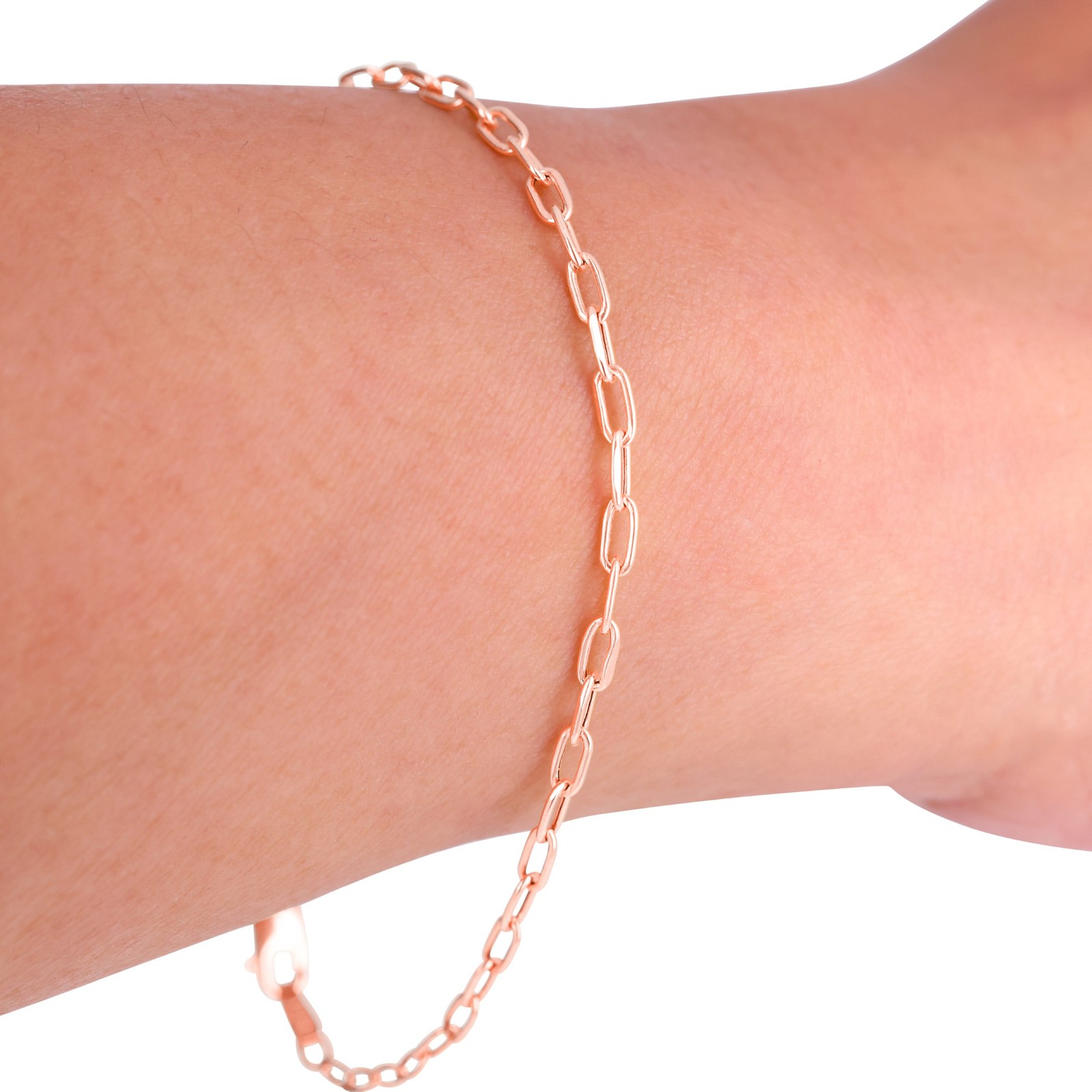 10k Rose Gold 2mm Paperclip Chain Cable Rolo Link Bracelet Womens 7″ 7.5″ 8″