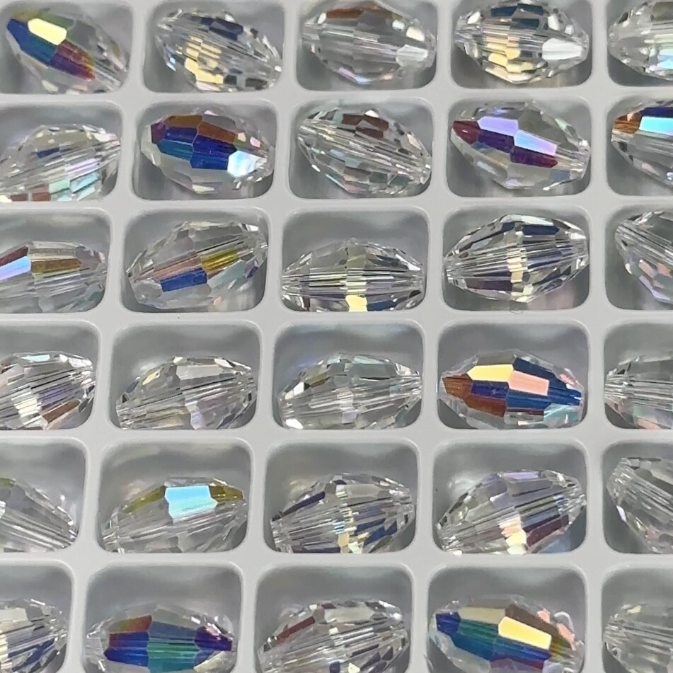 Crystal AB, Preciosa Genuine Czech MC Olive Crystal Beads, barrel shape #5200
