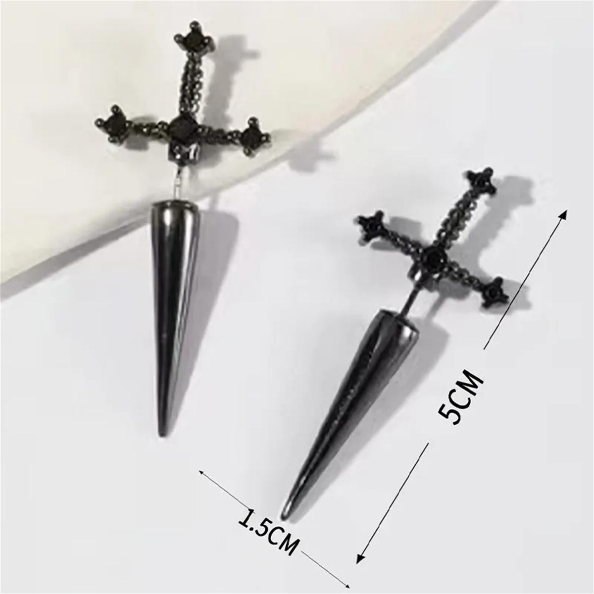 2pcs Gothic Sword Stud Earrings, Vintage Punk Crystal Dagger Ear Piercing Jewelr