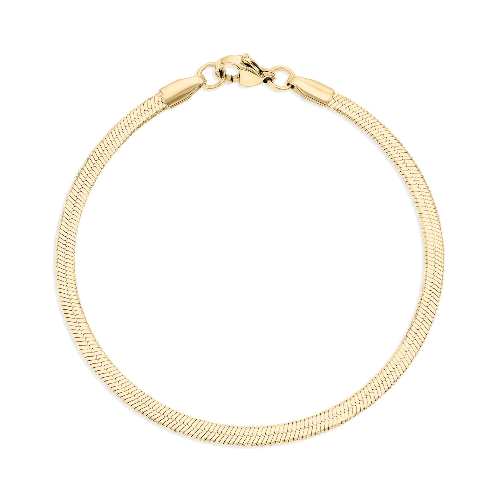 18K Gold PVD Herringbone Chain Bracelet Surgical Steel Waterproof Tarnish Free