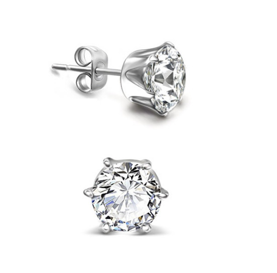 Six-Prong Setting 925 Sterling Silver Round CZ Studs Earrings 3/4/5/6mm A35