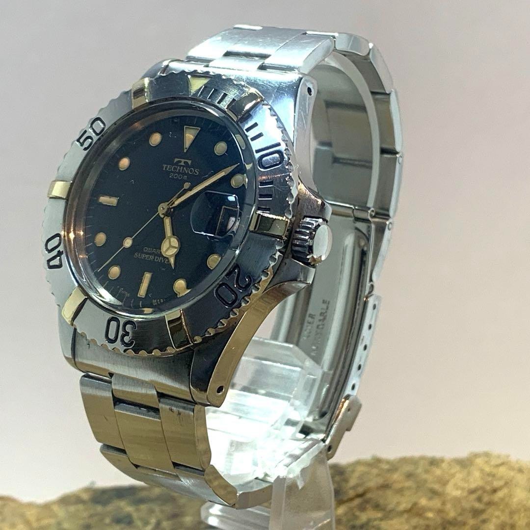 TECHNOS Quartz SUPER DIVER 200m Black Dial Water Resistant 20ATM Used Watch