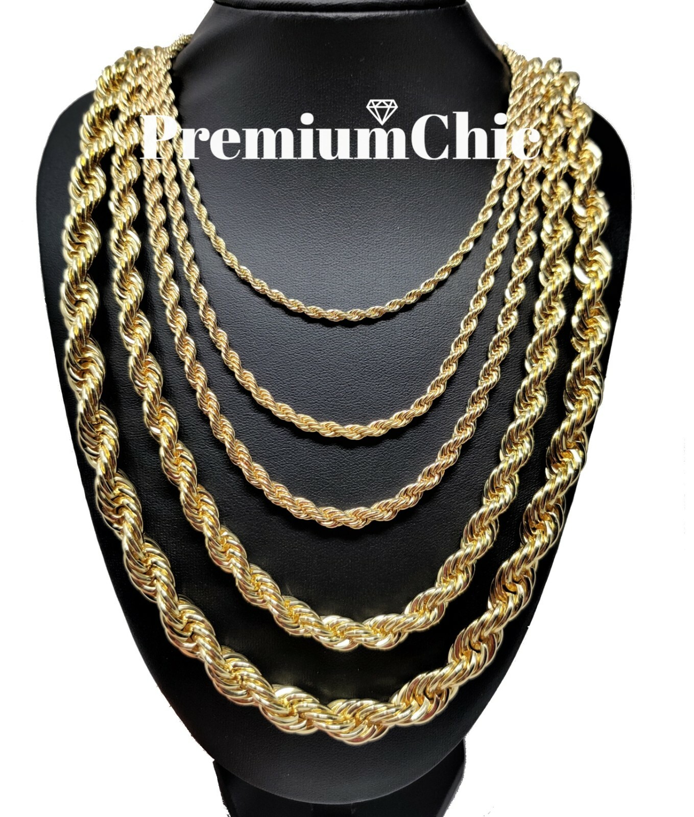 Rope Chain Necklace 3mm to 10mm 16″ to 30″ 14K Gold Plated Mens Hip Hop Jewelry