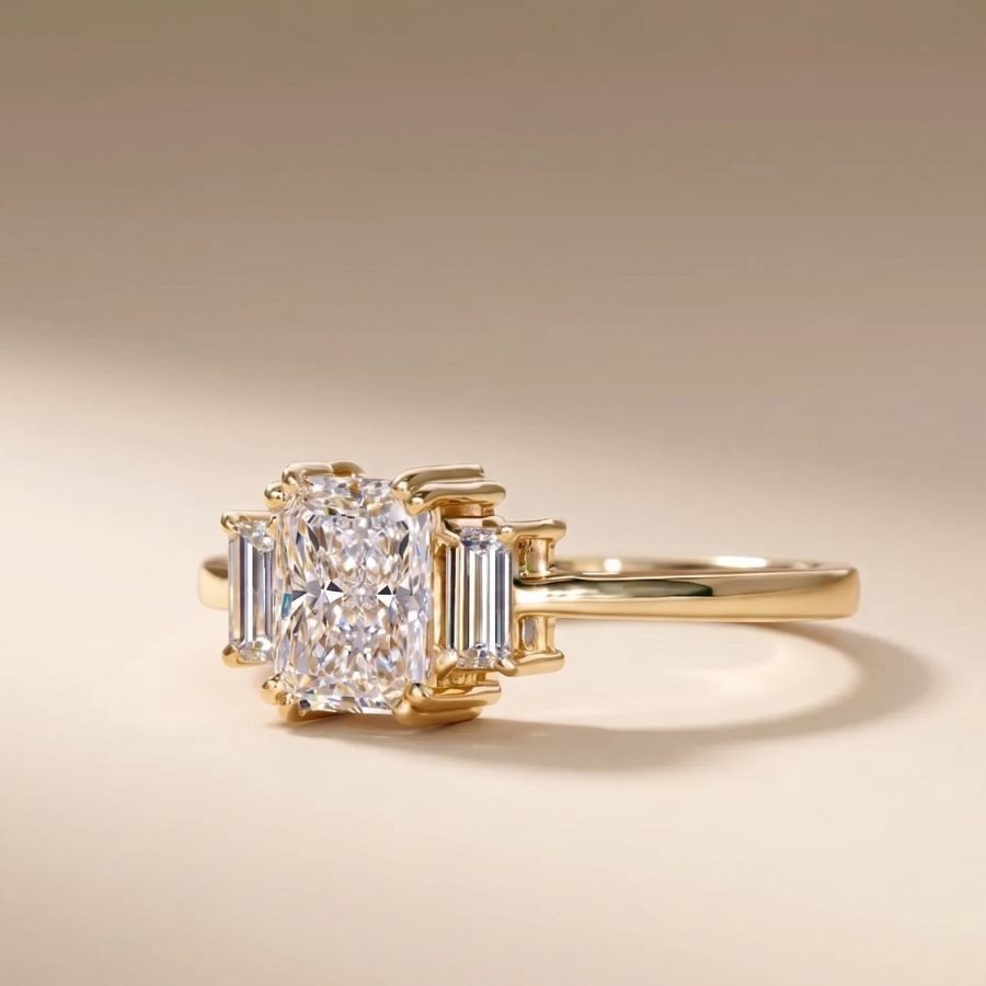 1.50Ct Radiant-Cut VS1 Lab Grown Diamond Wedding Engagement Ring 14k Yellow Gold